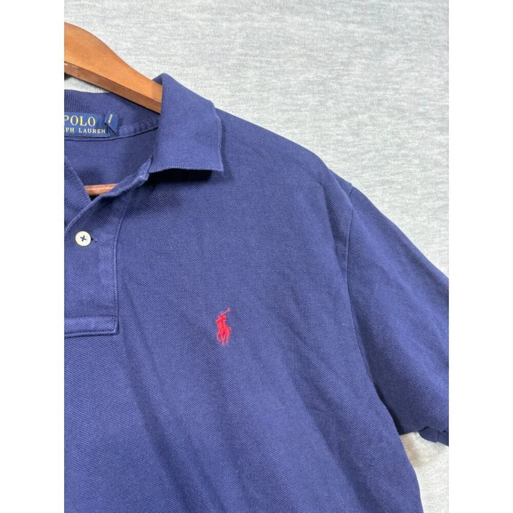 Ralph Lauren Polo Shirt Mens M Blue Cotton Logo Preppy Classic‎